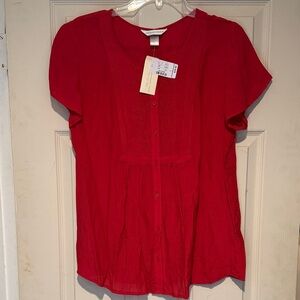 Christopher & Banks Red Short Sleeve Blouse